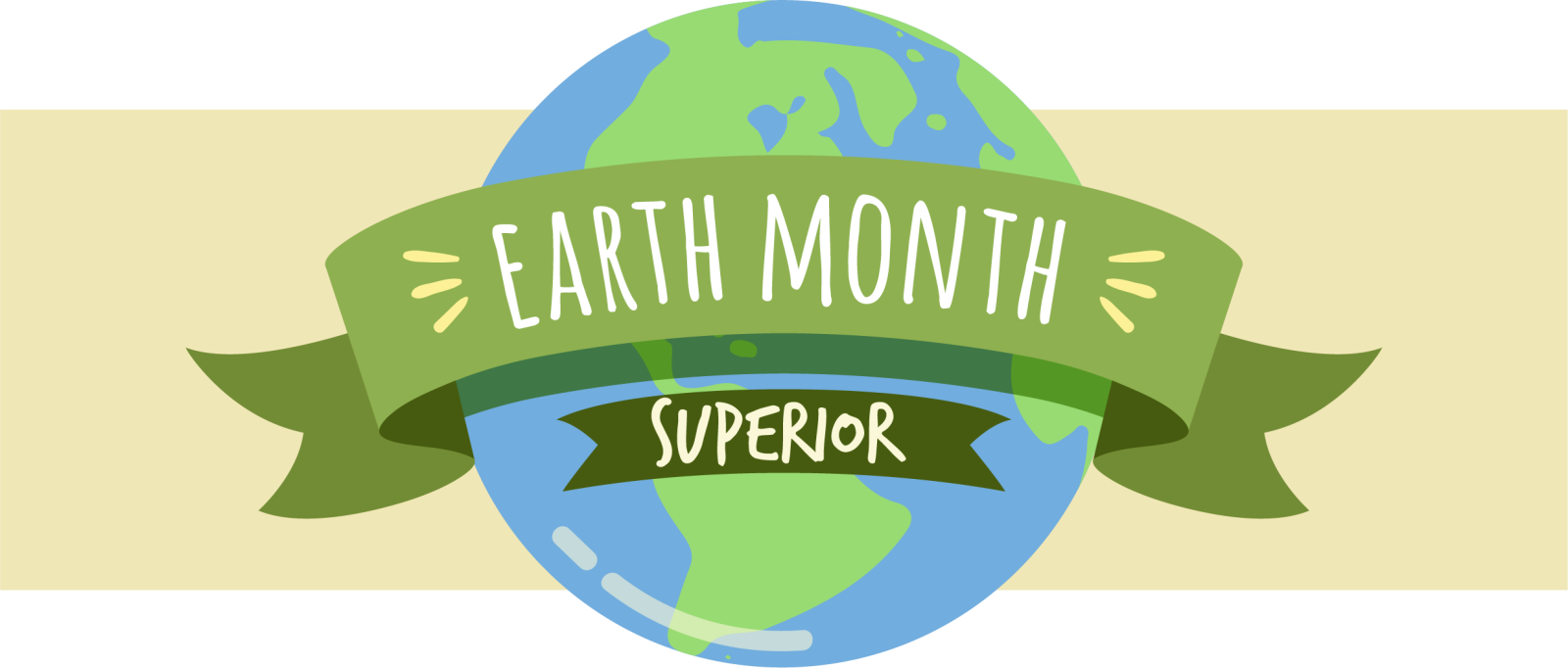 Graphic earth month logo featuring a tiny earth with a banner over it.